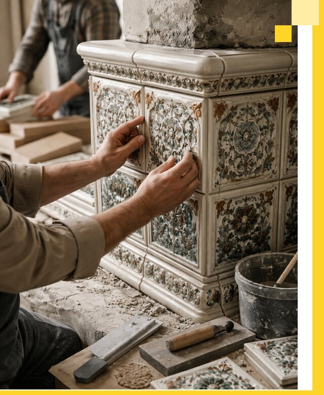 Изразцовые камины под ключ в Мончегорске: проект и монтаж