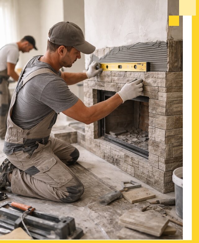 Облицовка каминов в Мончегорске, монтаж и отделка натуральным камнем