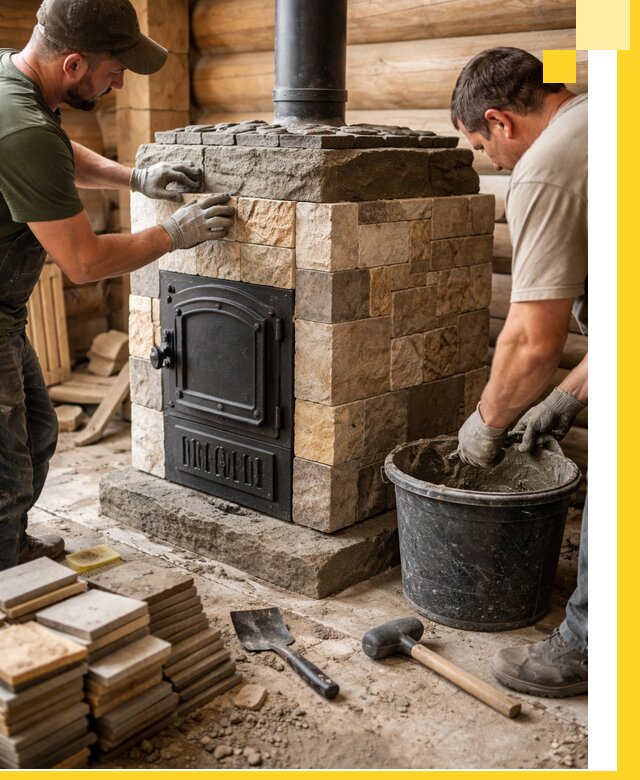 Облицовка банной печи под ключ в Мончегорске: камень и плитка