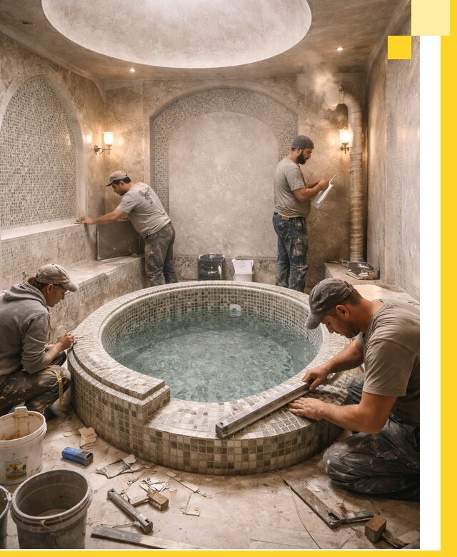 Профессиональное строительство хамама с бассейном в Мончегорске под ключ