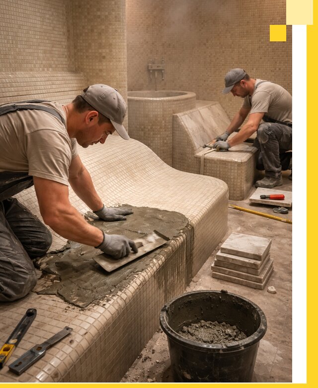 Лежаки для хамама под ключ в Мончегорске, проект и монтаж