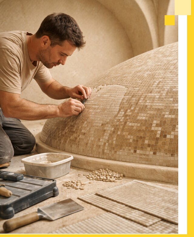 Профессиональная укладка мозаики для хамама под ключ в Мончегорске